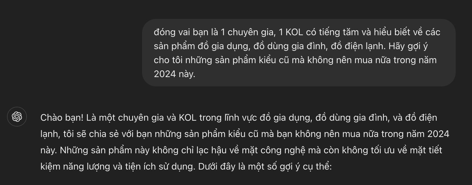 Nghe ChatGPT bản mới nhất gợi ý 10 đồ gia dụng kiểu cũ không nên mua trong năm 2024 này- Ảnh 1.