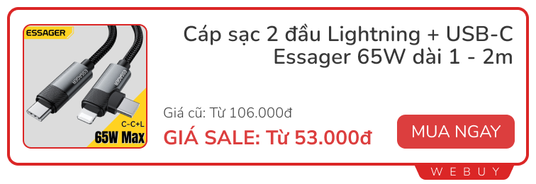 Săn sale phụ kiện Back to School: Tai nghe chống ồn từ 200k, cáp sạc 2 đầu 32k, củ sạc nhanh 20W chỉ 66k...- Ảnh 1.